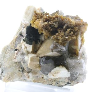 Strigovite, orthoclase, stilbite, smoky quartz