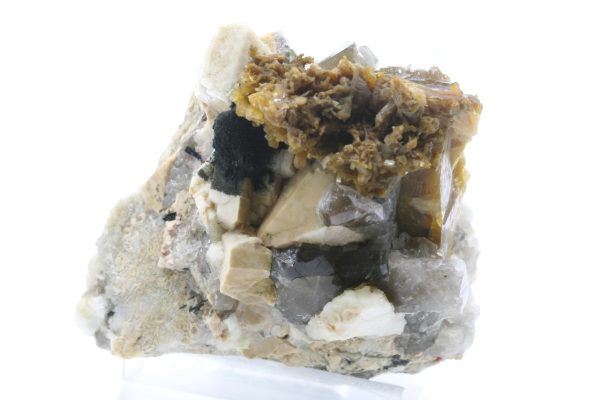Strigovite, orthoclase, stilbite, smoky quartz