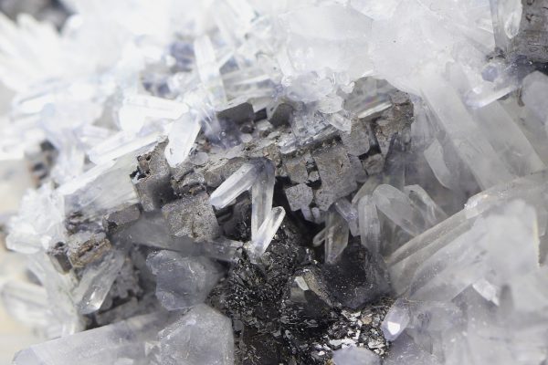 Fibrous galena, rock crystal